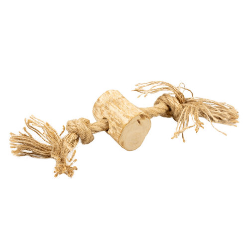 D&D HOME - COFFEE WOOD DOG ROPE TOY M - 25CM - COFFEE WOOD  4x6CM