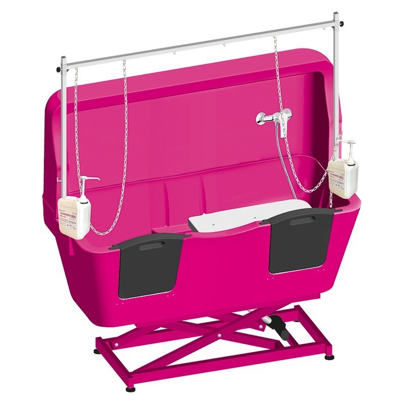 Badewanne aus Polyethylen mit Spritzschutrzwand, elektr. Höhenverstellbar - fushia
