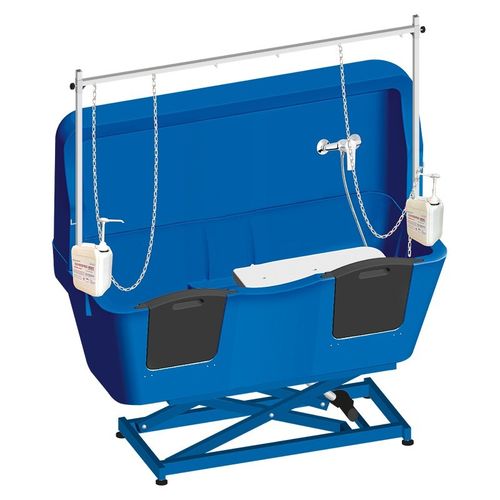 Badewanne aus Polyethylen mit Spritzschutrzwand, elektr. Höhenverstellbar - blau